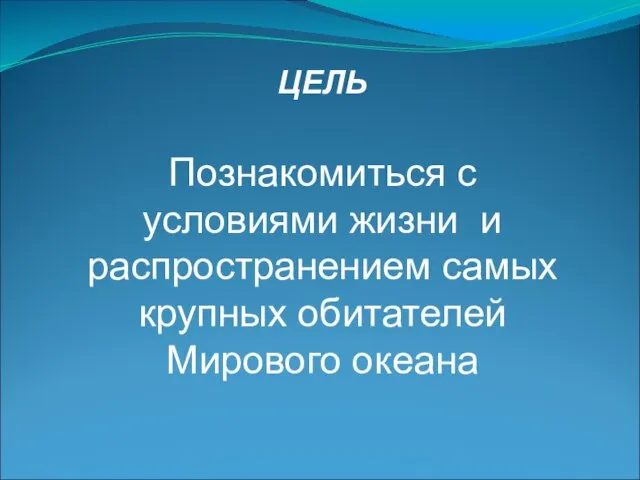 ЦЕЛЬ Познакомиться с условиями жизни и распространением самых крупных обитателей Мирового океана