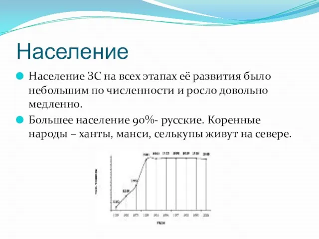 Население Население ЗС на всех этапах её развития было небольшим по численности