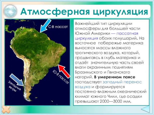 Атмосферная циркуляция Ю-В пассат С-В пассат Западные ветры Важнейший тип циркуляции атмосферы