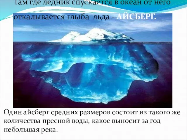 Один айсберг средних размеров состоит из такого же количества пресной воды, какое