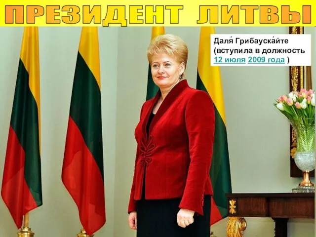 ПРЕЗИДЕНТ ЛИТВЫ Даля́ Грибауска́йте (вступила в должность 12 июля 2009 года )