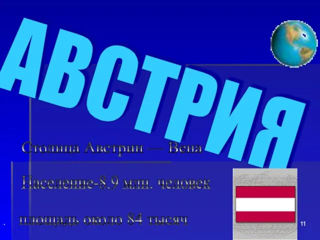 АВСТРИЯ . Столица Австрии — Вена Население-8.9 млн. человек площадь около 84 тысяч