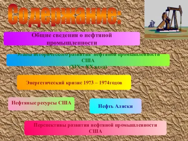 Содержание: Общие сведения о нефтяной промышленности Энергетический кризис 1973 – 1974годов Нефть