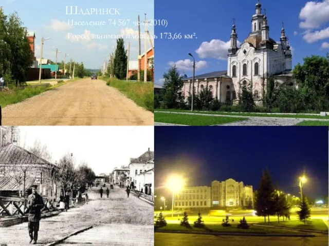 Шадринск Население 74 567 чел.(2010) Город занимает площадь 173,66 км².