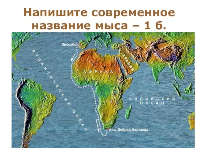 Напишите современное название мыса – 1 б. Мыс не является самой южной