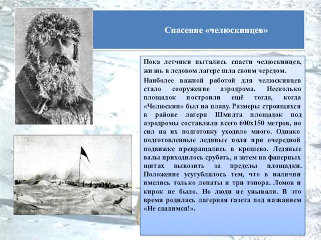 Пока летчики пытались спасти челюскинцев, жизнь в ледовом лагере шла своим чередом.