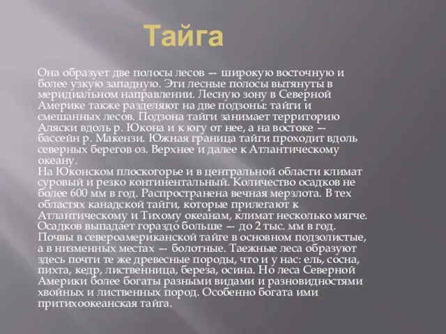 Тайга Она образует две полосы лесов — широкую восточную и более узкую