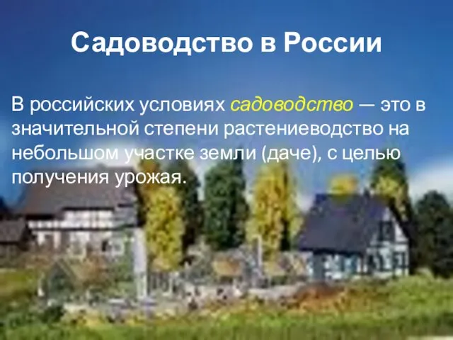 Садоводство в России В российских условиях садоводство — это в значительной степени