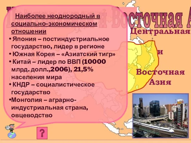 Что Вы знаете о данном регионе? Центральная и Восточная Азия Центральная и