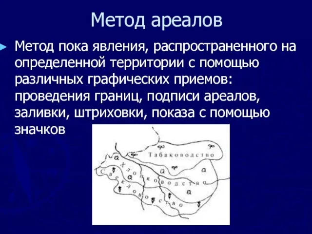 Метод ареалов Метод пока явления, распространенного на определенной территории с помощью различных