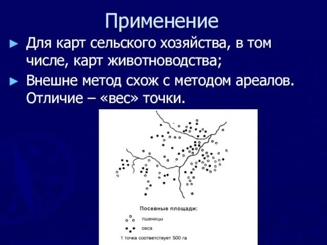 Применение Для карт сельского хозяйства, в том числе, карт животноводства; Внешне метод