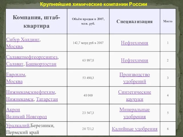 Крупнейшие химические компании России