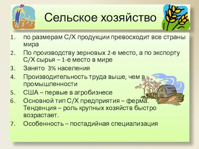 Сельское хозяйство по размерам С/Х продукции превосходит все страны мира По производству