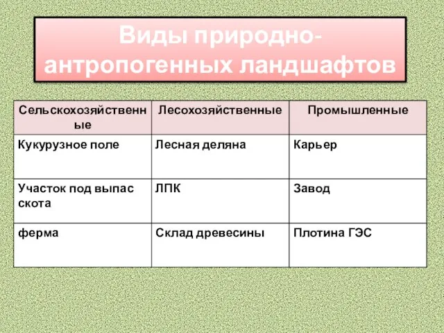 Виды природно-антропогенных ландшафтов