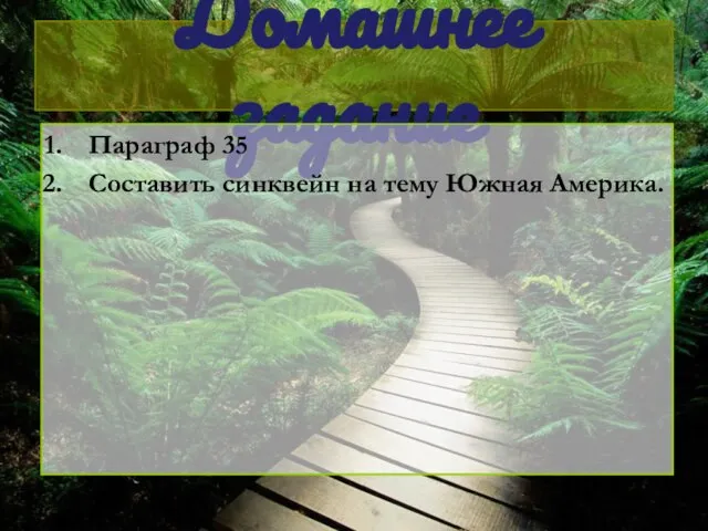 Домашнее задание Параграф 35 Составить синквейн на тему Южная Америка.