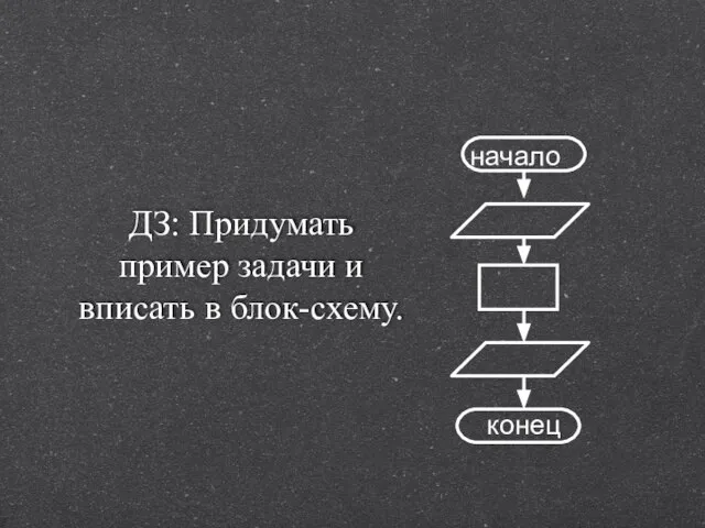 ДЗ: Придумать пример задачи и вписать в блок-схему.