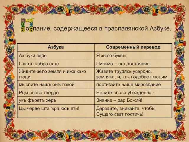 ослание, содержащееся в праславянской Азбуке.