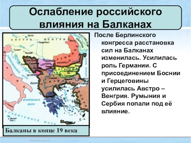 Ослабление российского влияния на Балканах После Берлинского конгресса расстановка сил на Балканах
