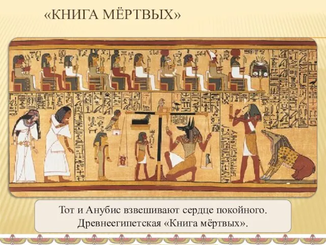 «КНИГА МЁРТВЫХ» Тот и Анубис взвешивают сердце покойного. Древнеегипетская «Книга мёртвых».