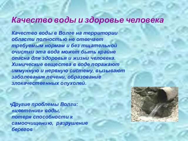 Качество воды и здоровье человека Качество воды в Волге на территории области