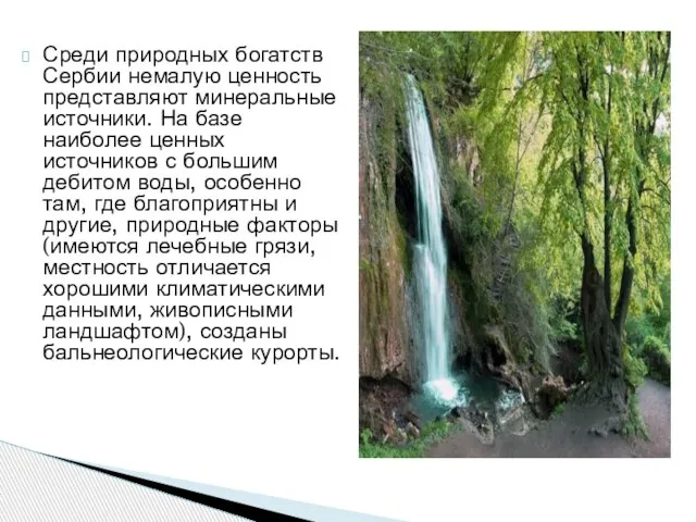 Среди природных богатств Сербии немалую ценность представляют минеральные источники. На базе наиболее