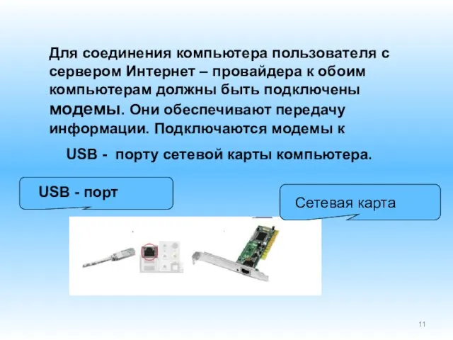 Для соединения компьютера пользователя с сервером Интернет – провайдера к обоим компьютерам