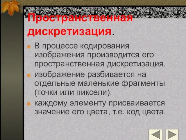 Пространственная дискретизация. В процессе кодирования изображения производится его пространственная дискретизация. изображение разбивается