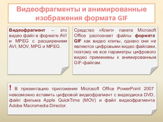 Видеофрагменты и анимированные изображения формата GIF Видеофрагмент – это видео файл в