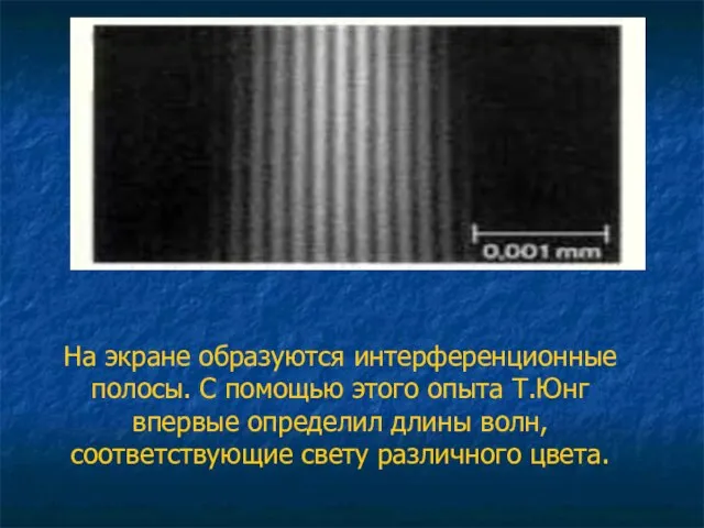 На экране образуются интерференционные полосы. С помощью этого опыта Т.Юнг впервые определил