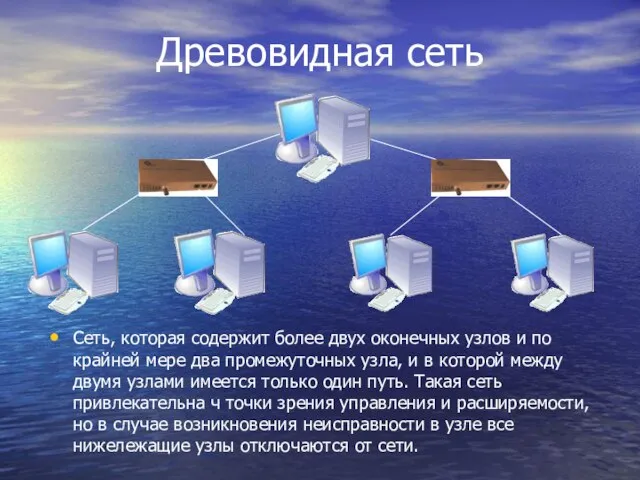 Древовидная сеть Сеть, которая содержит более двух оконечных узлов и по крайней