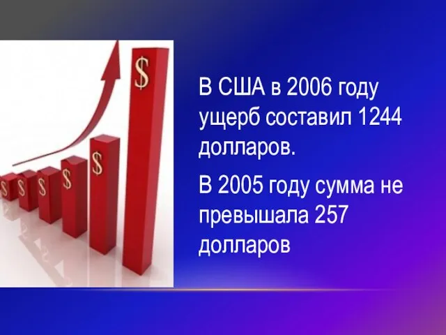 В США в 2006 году ущерб составил 1244 долларов. В 2005 году