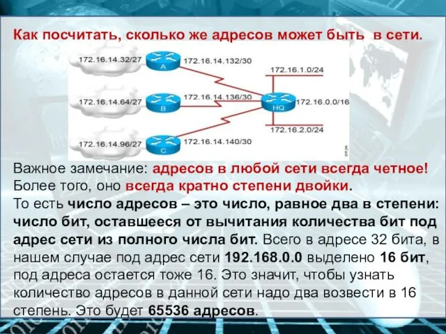 Как посчитать, сколько же адресов может быть в сети. Важное замечание: адресов