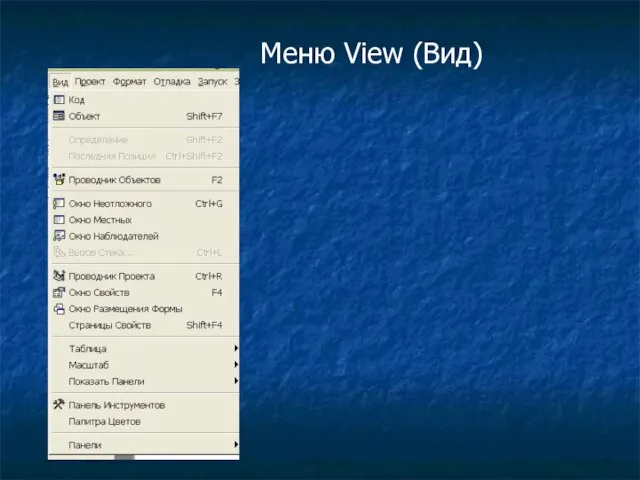 Меню View (Вид)