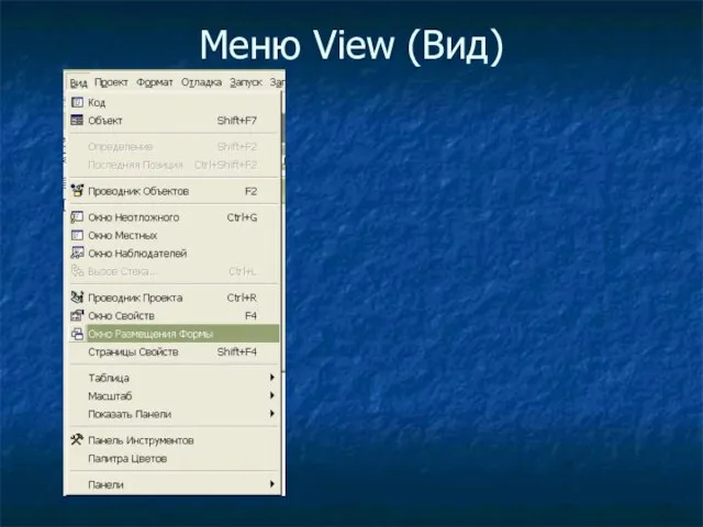 Меню View (Вид)