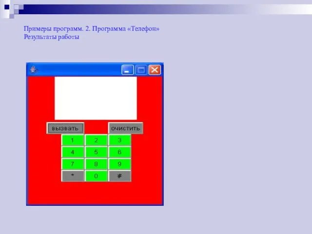 Примеры программ. 2. Программа «Телефон» Результаты работы
