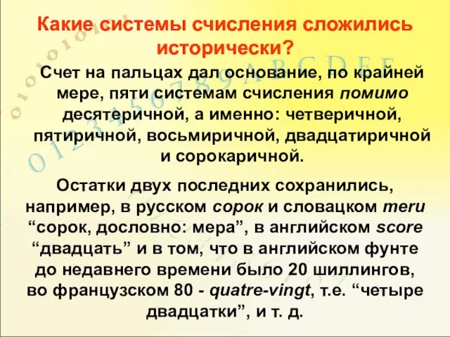 Счет на пальцах дал основание, по крайней мере, пяти системам счисления помимо