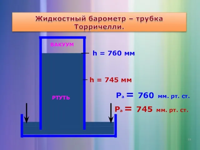 Ра = 745 мм. рт. ст. h = 745 мм Ра =