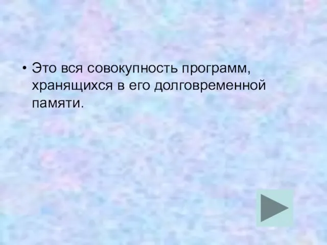 Это вся совокупность программ, хранящихся в его долговременной памяти.