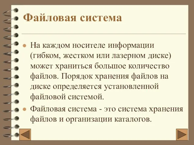 Файловая система На каждом носителе информации (гибком, жестком или лазерном диске) может