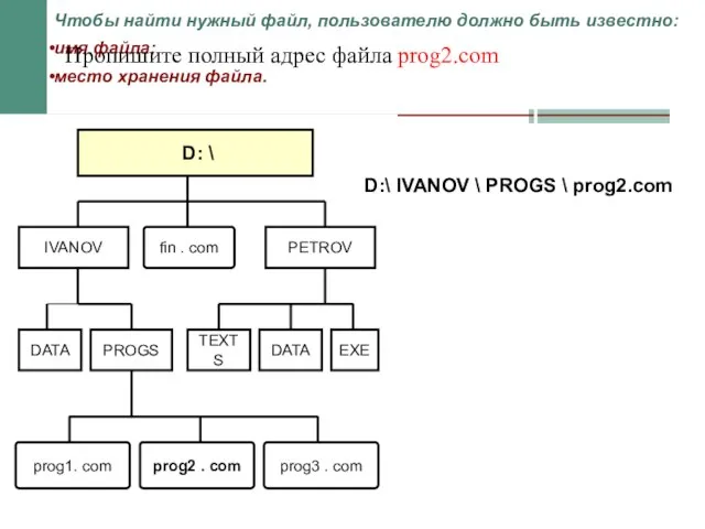 D: \ fin . com PETROV IVANOV DATA DATA EXE TEXTS prog1.