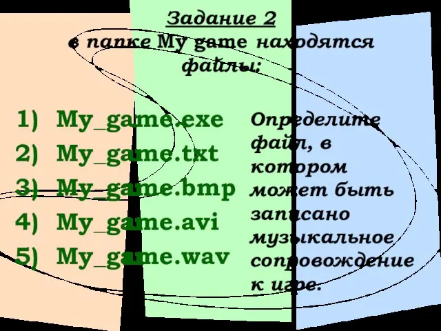Задание 2 в папке My game находятся файлы: My_game.exe My_game.txt My_game.bmp My_game.avi