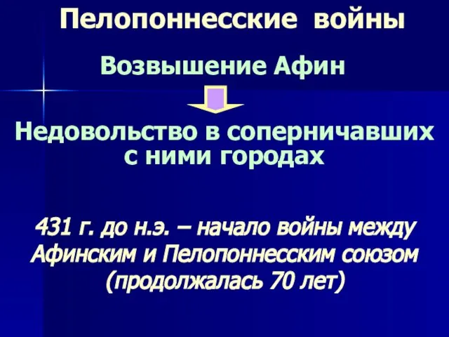 Недовольство в соперничавших с ними городах Пелопоннесские войны Возвышение Афин 431 г.