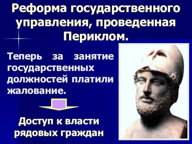 Реформа государственного управления, проведенная Периклом. Доступ к власти рядовых граждан Теперь за