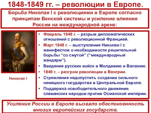 1848-1849 гг. – революции в Европе. Февраль 1848 г. – разрыв дипломатических