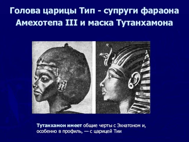 Голова царицы Тип - супруги фараона Амехотепа III и маска Тутанхамона Тутанхамон
