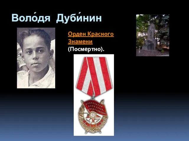 Воло́дя Дуби́нин Орден Красного Знамени (Посмертно).