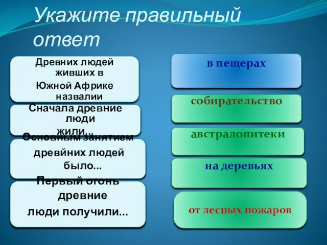 Древних людей живших в Южной Африке назвалии Сначала древние люди жили... Основным