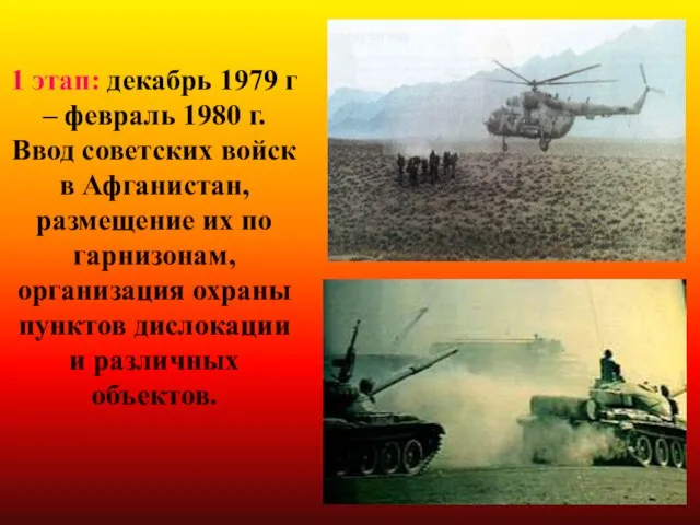 1 этап: декабрь 1979 г – февраль 1980 г. Ввод советских войск