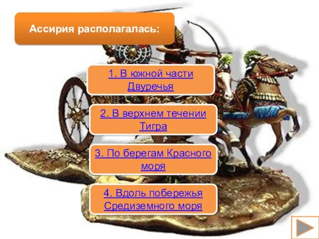 Ассирия располагалась: 1. В южной части Двуречья 2. В верхнем течении Тигра