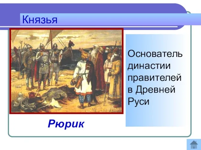 Князья Основатель династии правителей в Древней Руси Ответ: Рюрик